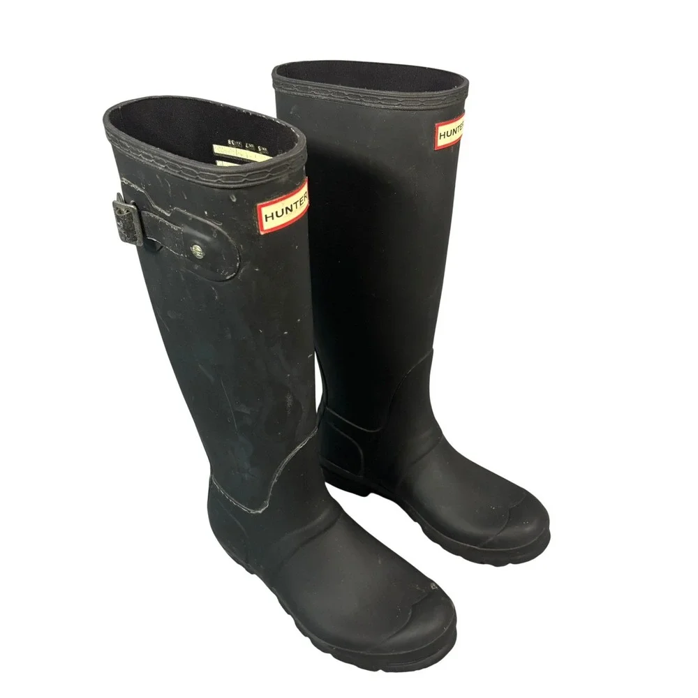 Hunter Original Tall Black Matte Rubber Rain Boots Womens Wellington US7 EU38